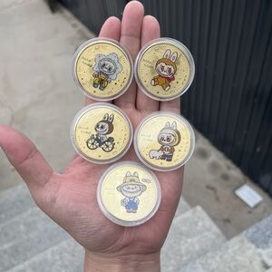 6 sets w 5PCs each set. 30 PCs in total. Labubu Gold Cartoon Art Coins